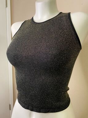 LyreBird stretch metallic black gold crop tank top S/M